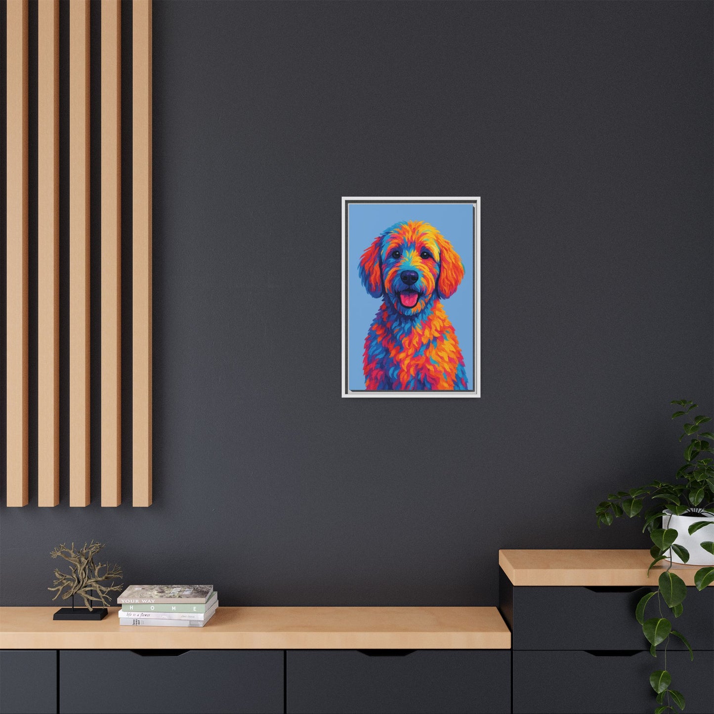 Matte Canvas, Framed (Multi-color) - The Pup Factory - Carolina Blue Goldendoodle